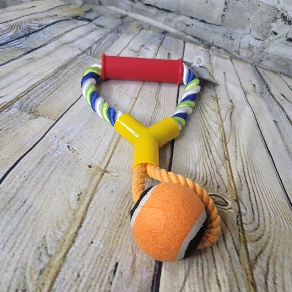 Large Dog Pull Rope with Orange Black Tennis Ball JMK 07000 - Picture 1 of 4